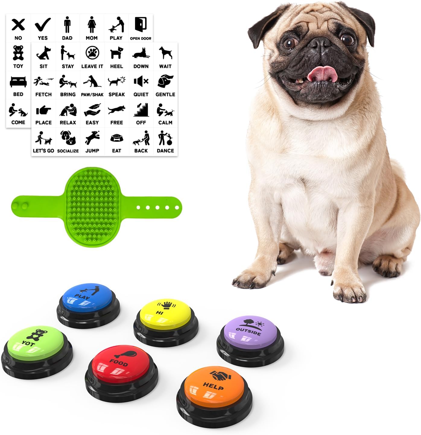 Dog Buttons Talk,Updated 8 Pack Dog Communication Buttons,Recordable Talking Training Buttons for Dogs,30 Seconds Voice Dog Speaking Buttons with Dog Bath Brush Set - Image 10