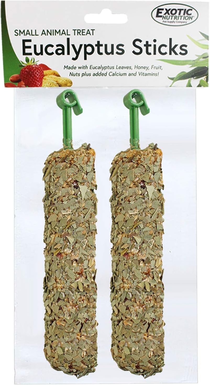Exotic Nutrition Eucalyptus Sticks front view of two pack sugar glider treat packaging.