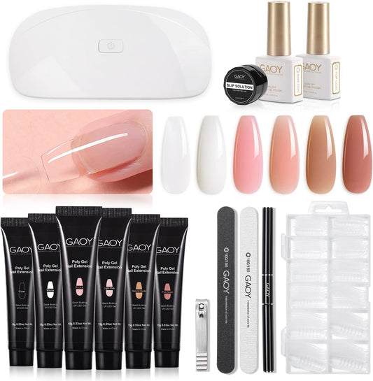 GAOY Poly Gel Nail Kit with UV Light and 6 builder gel tubes front view