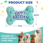 Imported dog birthday supplies including the colorful crinkle bone toy