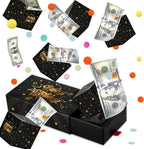 WenmthG surprise gift box explosion front view showcasing the black and gold birthday theme design.