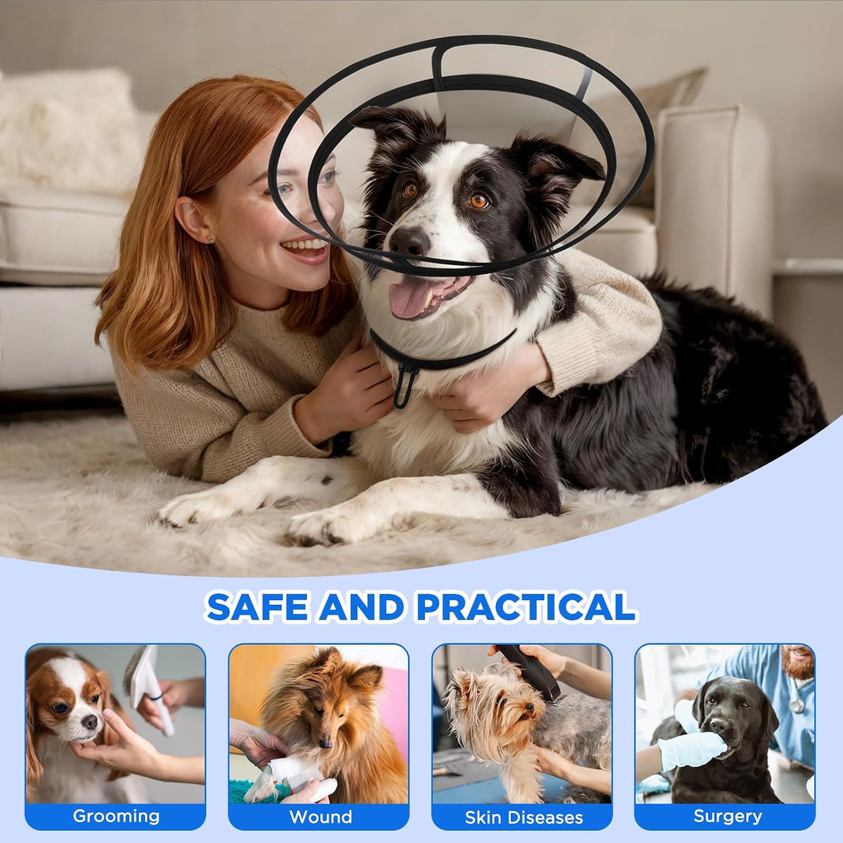 Bonthee clear protective neck brace for large dogs post surgery wound healing.