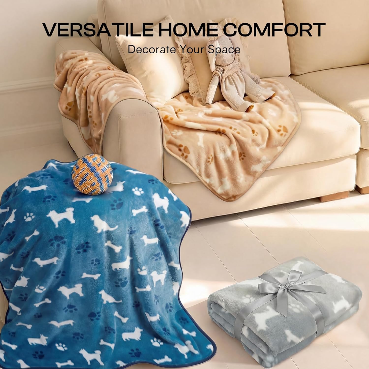 Small size 23 by 16 inches pet throw blankets rolled up neatly for travel convenience