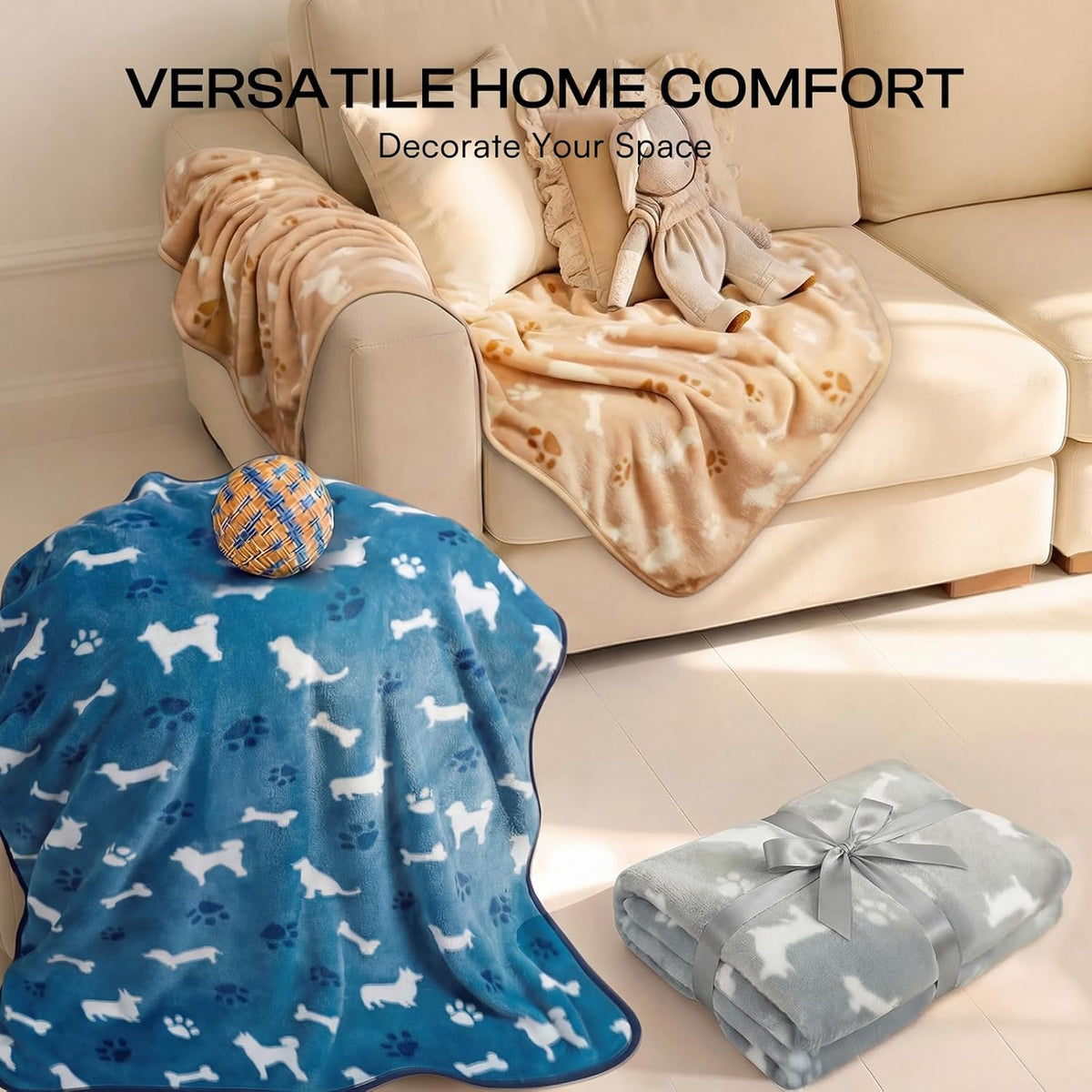 Small size 23 by 16 inches pet throw blankets rolled up neatly for travel convenience
