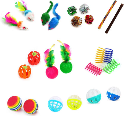 iCAGY 25 Pcs Cat Toys for Cats, Indoor Kittens - Interactive Variety Pack, 45 inches Rainbow Cat Tunnel, Feather Teaser, Feather Golf, Mice, Springs, Balls, Noise Toys - Rainbow/Colorful 45" - Image 9