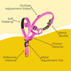 Pink ZEVEY gentle leader style dog face harness quick release buckle close up