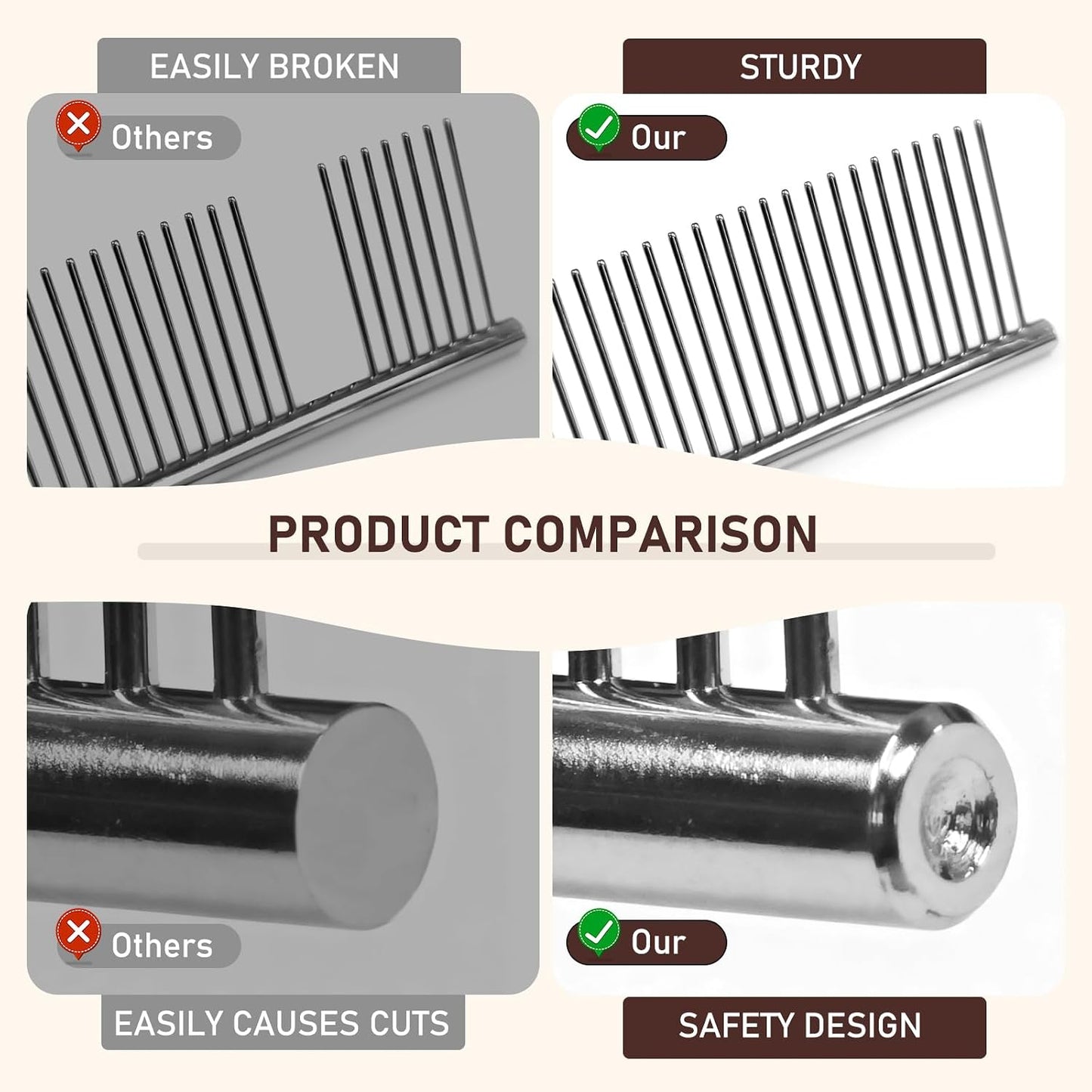 Detailed view of dual density teeth on WRW pet comb