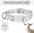 Talltalk goat collar with bell floral purple front view showing adjustable strap and copper grazing bell.
