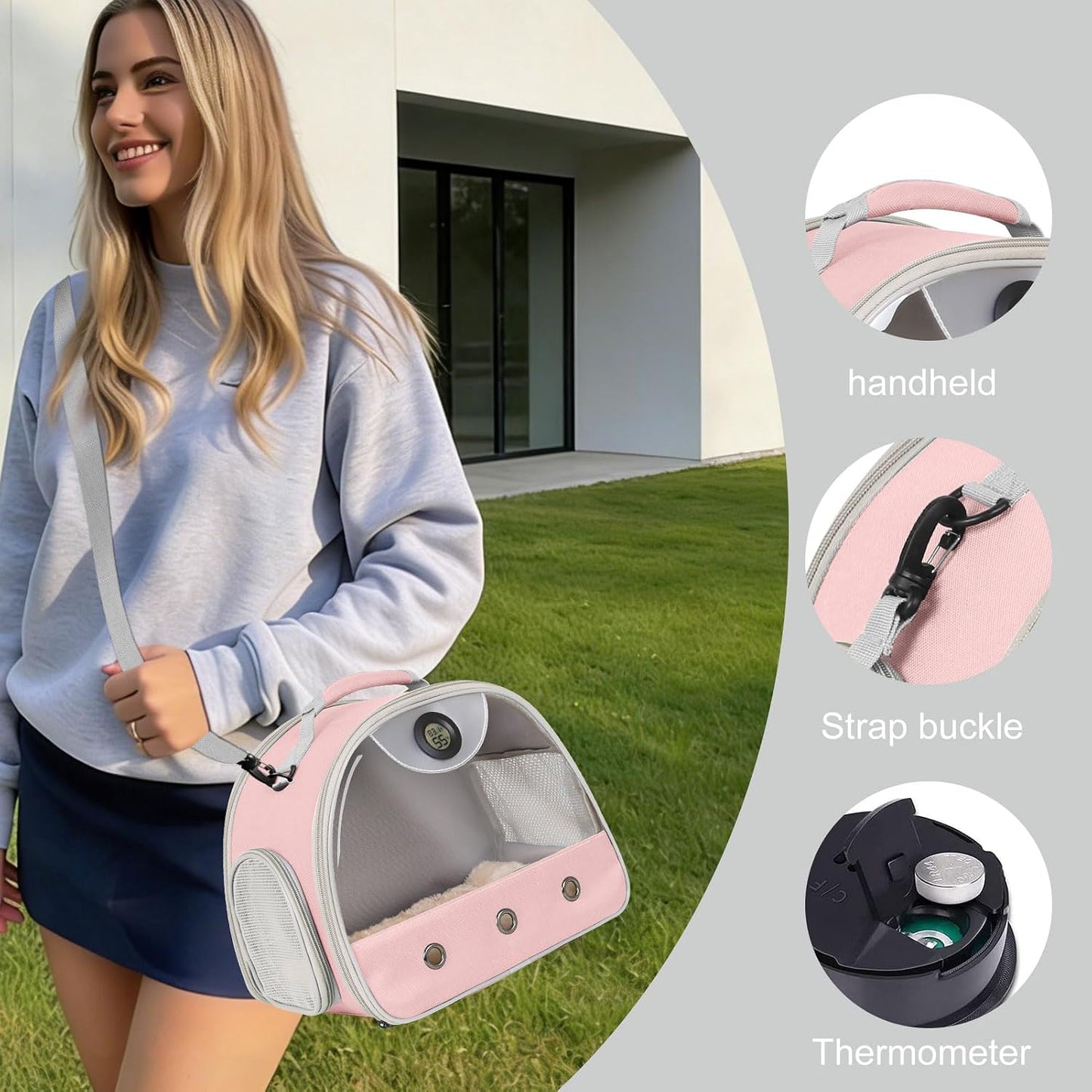 Bearded Dragon Travel Backpack Carrier with Reptile Thermometer and Humidity Gauge Lizard Travel Cage Space Capsule Clear Bubble Window Astronaut Reptile Bag for Ball Python (Pink, Carrier) - Image 5