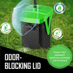 FUSBUNTY long handle dog rake scooping waste on grass lawn.