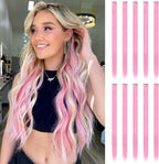 FESHFEN colored clip in hair extensions front view featuring pink highlighted hairpieces