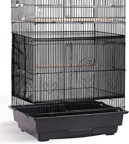 ISMARTEN protective birdcage skirt guard installed securely on a round cage.
