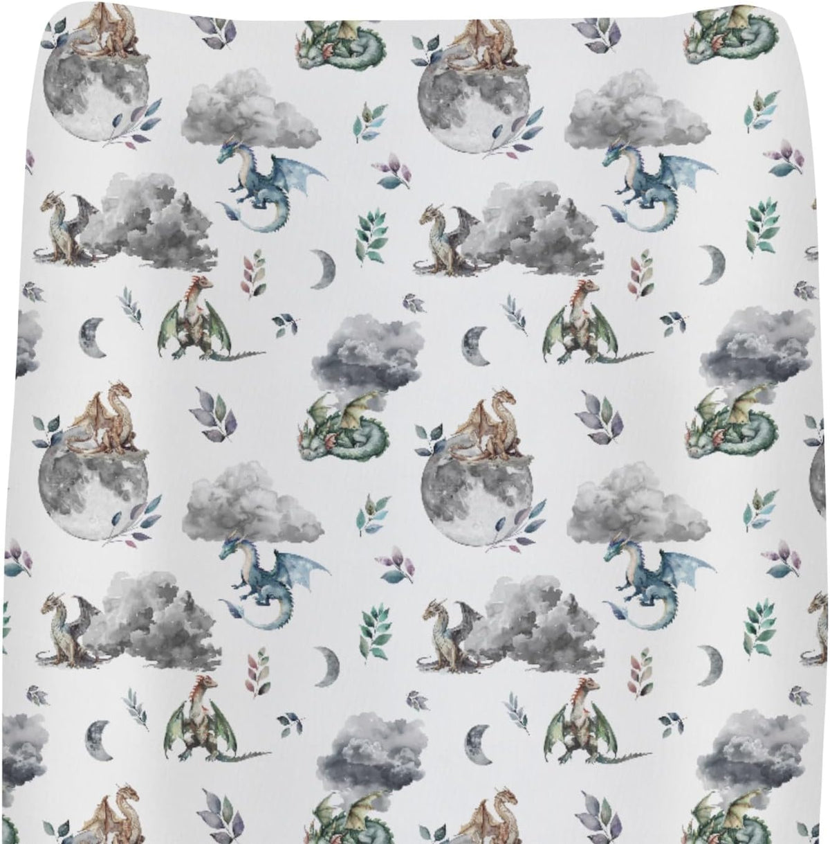ZoUbqchY Kastlee watercolor dragons baby changing pad cover front view showing fairytale theme