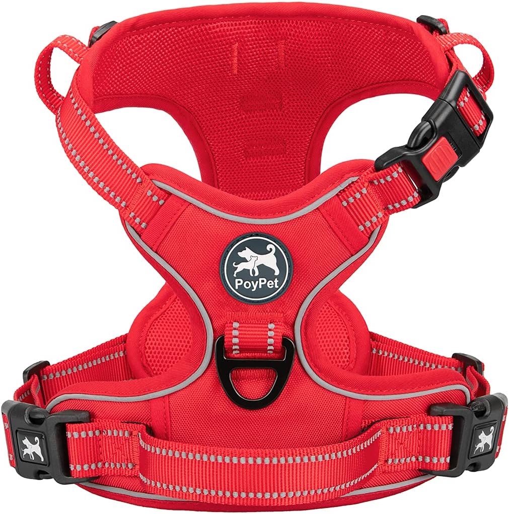 PoyPet No Pull Dog Harness, No Choke Front Lead Dog Reflective Harness, Adjustable Soft Padded Pet Vest with Easy Control Handle for Small to Large Dogs(Pink, Medium) - Image 15
