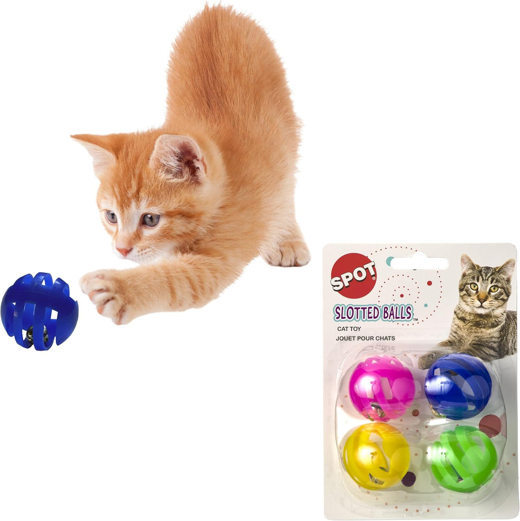 SPOT Slotted Balls Cat Toy - Interactive Cat Toys for Indoor Cats to Chase, Hunt and Stimulate - Jingle Bell Inside for Sound When Batted Around - Safe and Non-Toxic - 1.5" Assorted 4-Pack - Image 1