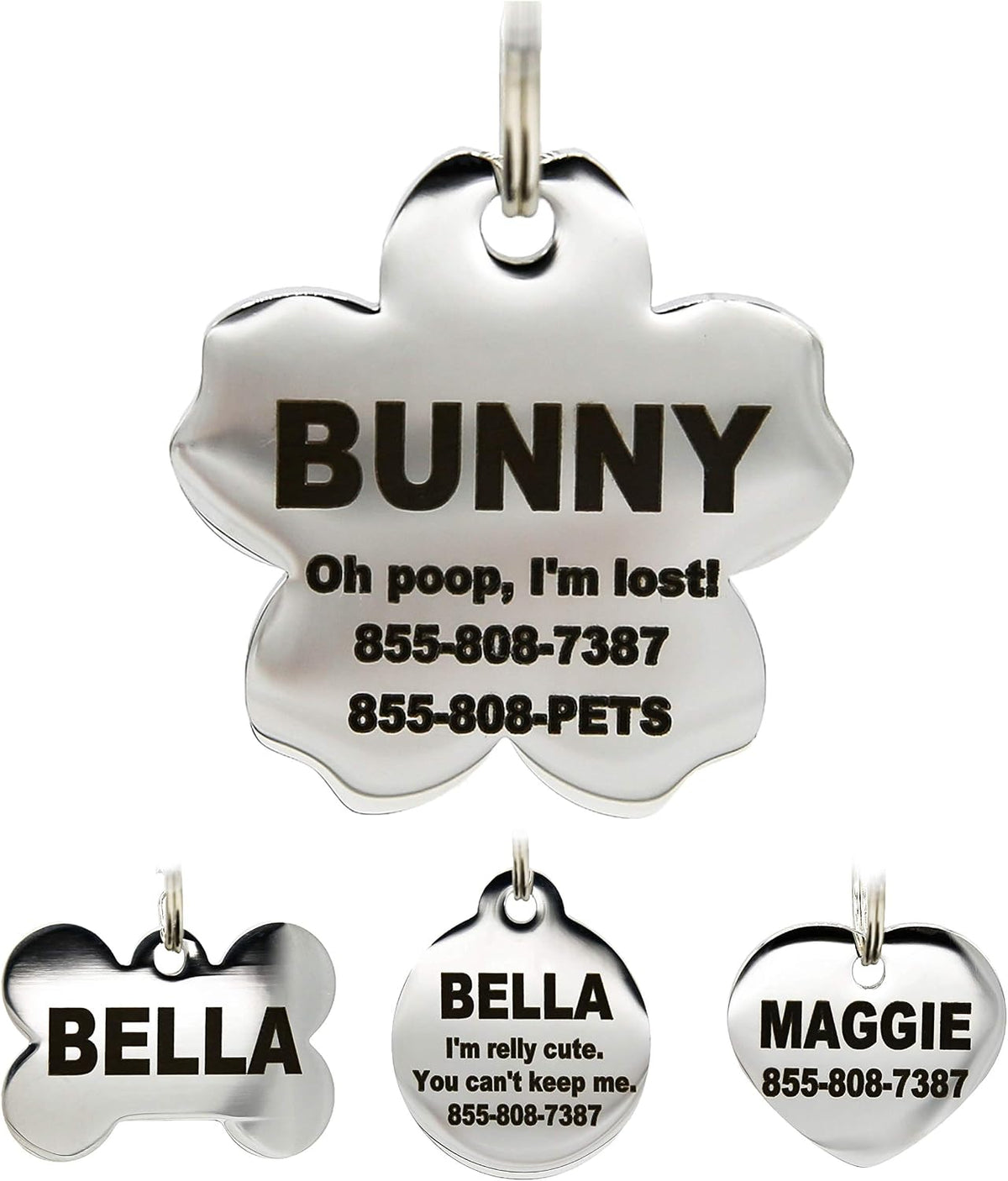PetANTastic premium scratch resistant metal pet tag with included split ring.