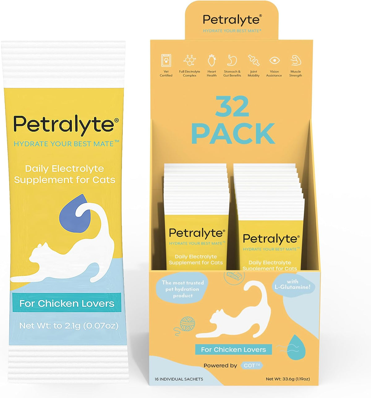 Petralyte Cat Hydration Electrolyte and Cat Joint Supplement | Hydration Support for Cats w/Glucosamine, Chondroitin, L-Glutamine, Taurine, Lysine & Prebiotics | for Chicken Lovers | 16 Packets - Image 13