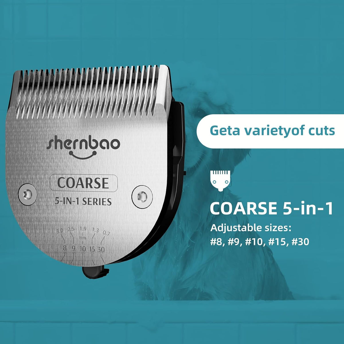 Stainless steel comb side of the Shernbao pet trimmer blade assembly