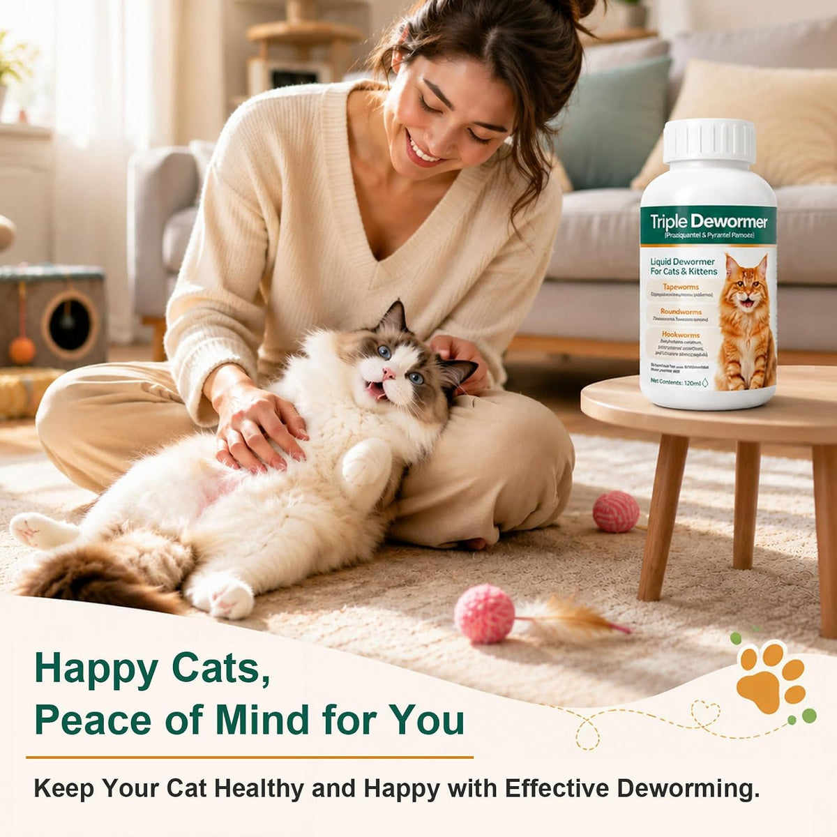 Authentic USA imported Xaviro triple dewormer liquid for comprehensive feline parasite control