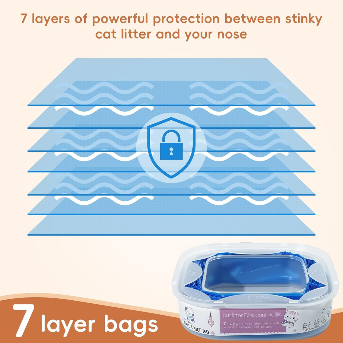 Continuous twenty eight feet litter bag roll measurement overview