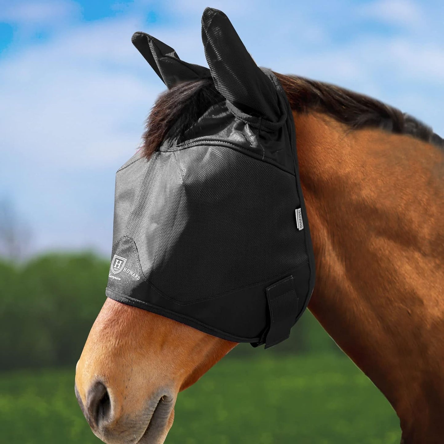 Harrison Howard UV-Proof Multi-Function Fabrics Thick Fleece Padding Horse Fly Mask Half Face with Ears Magenta Arabian Medium - Image 10