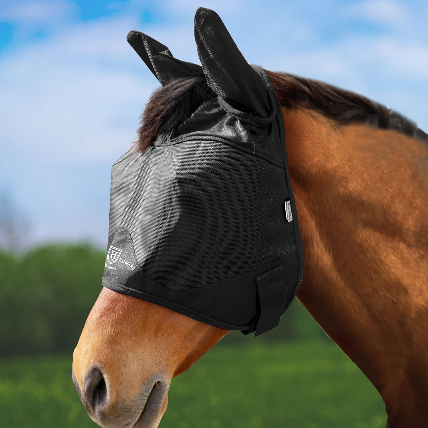 Harrison Howard UV-Proof Multi-Function Fabrics Thick Fleece Padding Horse Fly Mask Half Face with Ears Magenta Arabian Medium - Image 10