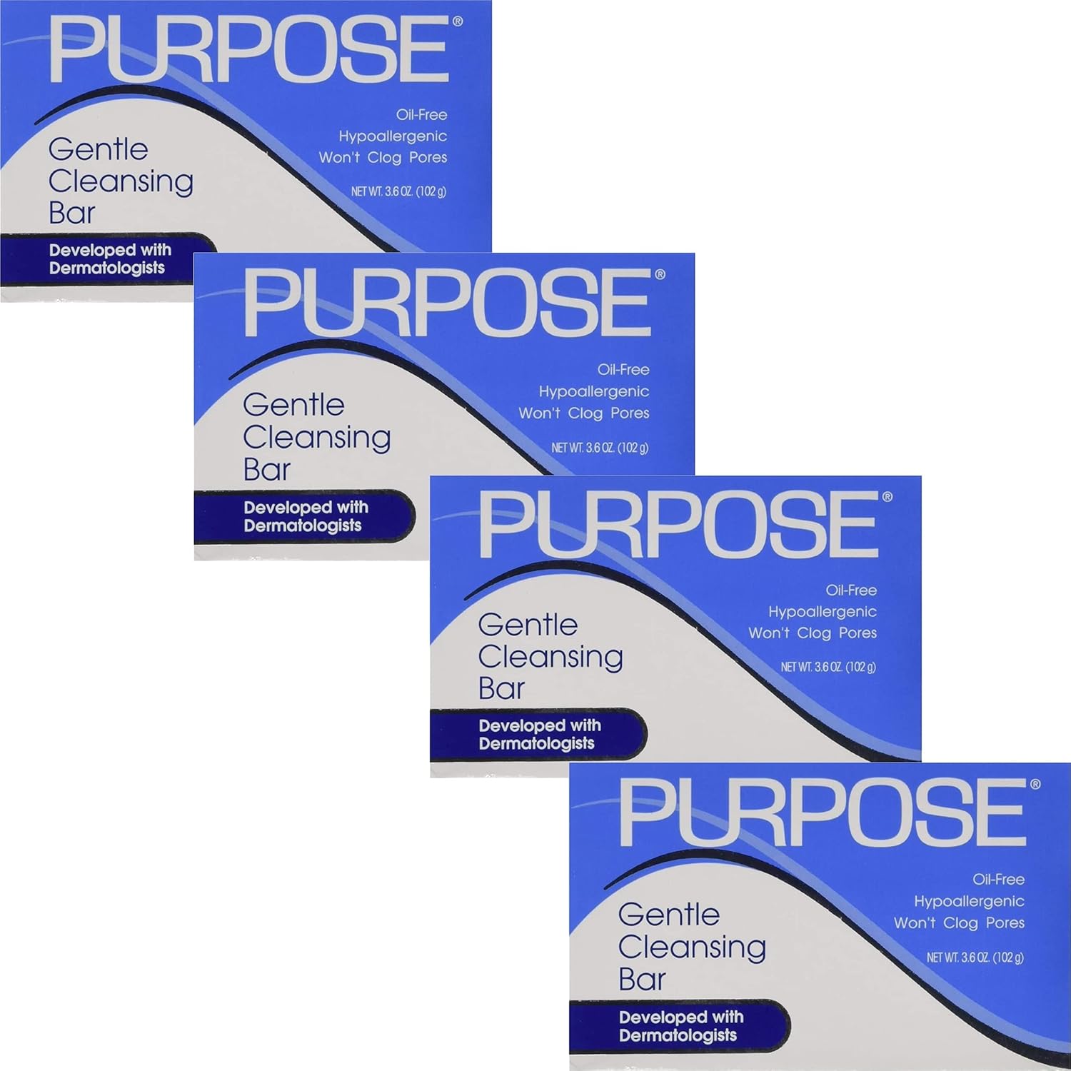 Purpose Gentle Cleansing Bar front view pack of four facial soap for sensitive skin