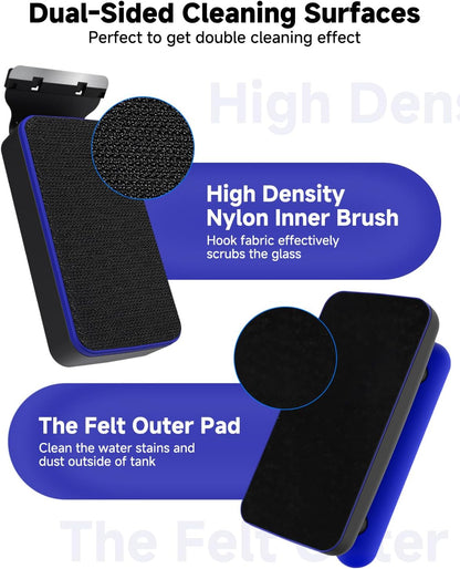 AQQA double sided algae scraper brush showcasing rare earth magnet strength on glass