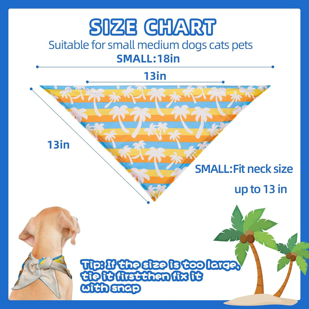 Small puppy wearing a blue reversible cooling scarf during hot weather