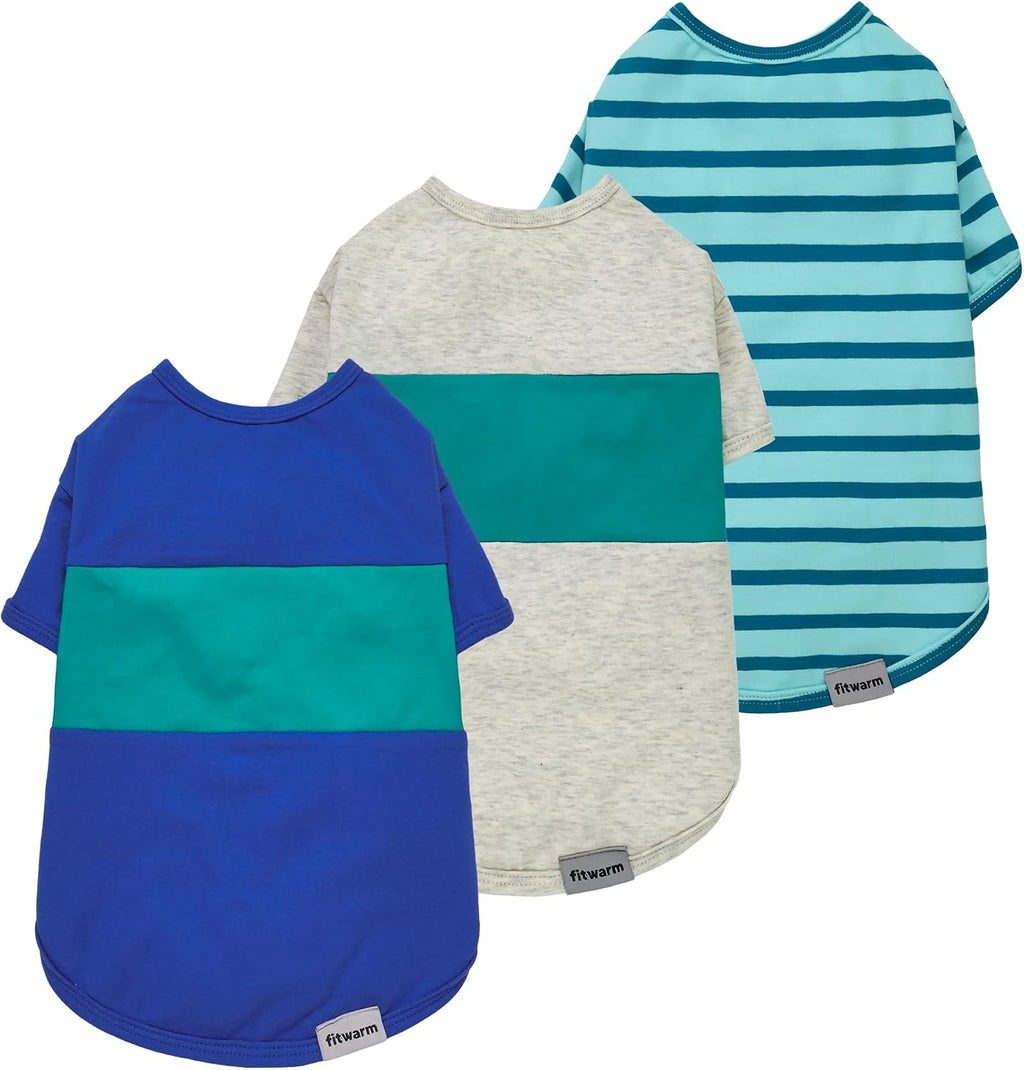 Fitwarm 3 Pack Color Block Striped Dog Shirt set front view