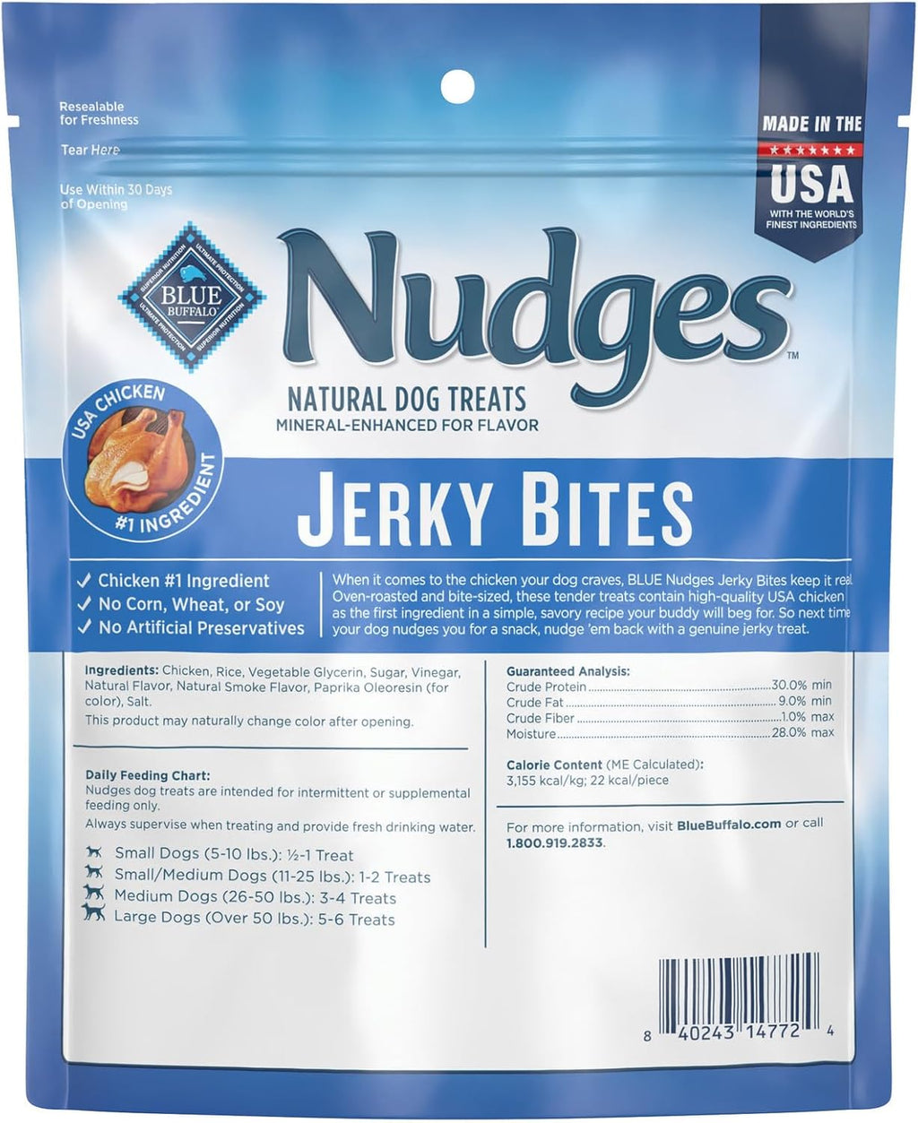 Blue Buffalo Nudges natural dog treats packaging details