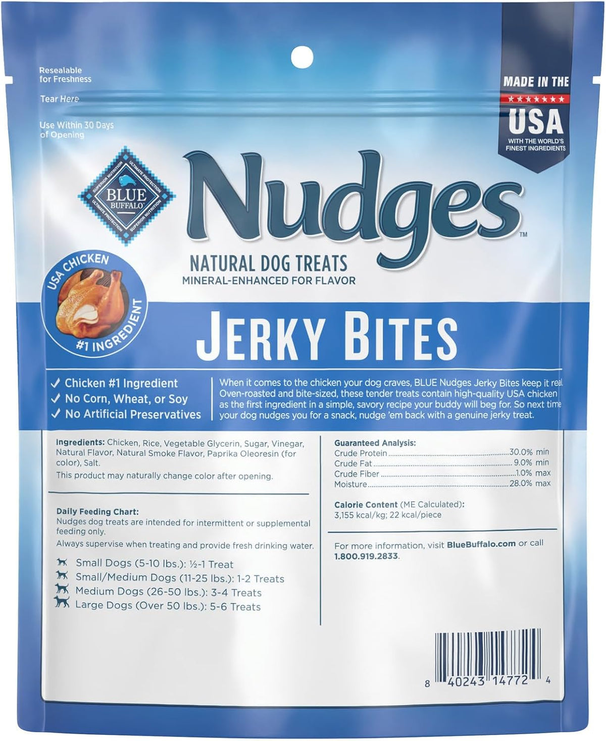 Blue Buffalo Nudges natural dog treats packaging details