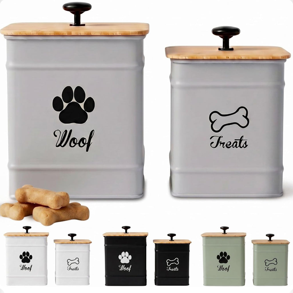 Dog Treat Container Airtight Set of 2 - 8x6 & 7x5 inch Iron Dog Treat Jars for Kitchen Counter with Airtight Bamboo Lids - 20 Cup Capacity Pet Treat Container Set - Doggie Cookie Jar - Treats Canister - Image 11