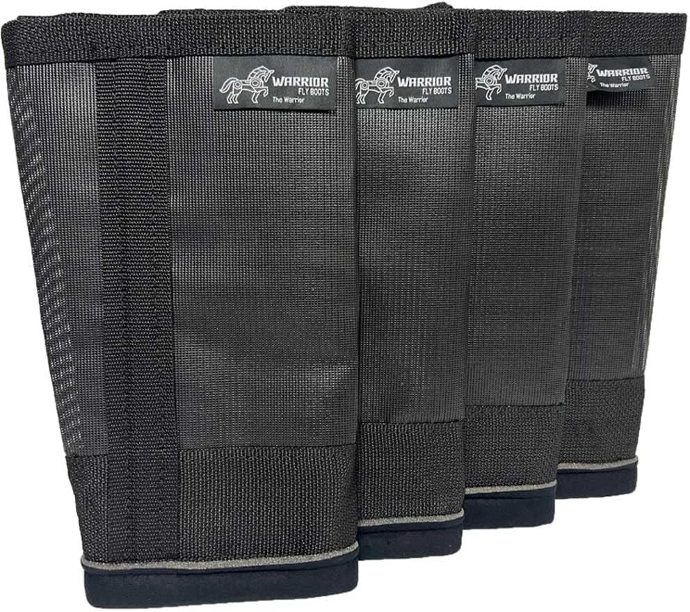 Knight size fly boots highlighting the secure commercial grade velcro strap.