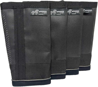 Knight size fly boots highlighting the secure commercial grade velcro strap.