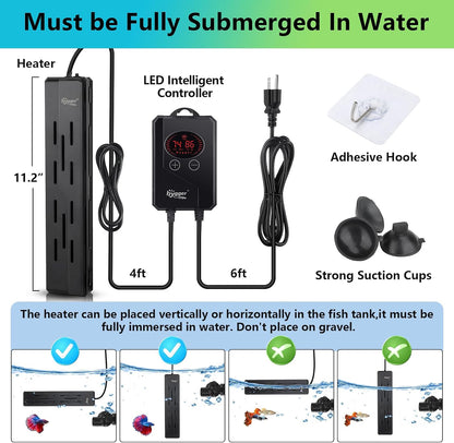 Hygger heater installed in large saltwater aquarium