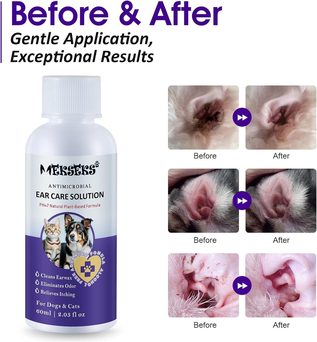 Pet ear care solution bottle side view showing size