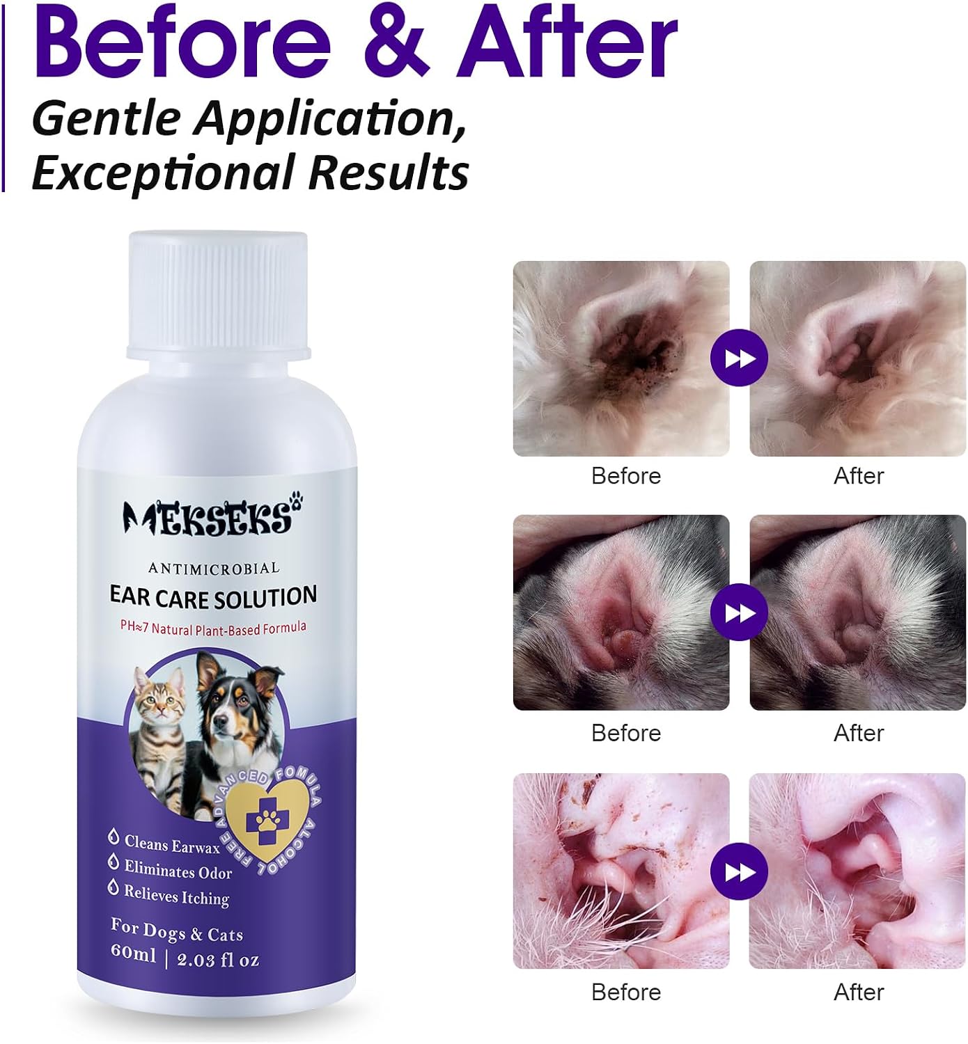 Pet ear care solution bottle side view showing size