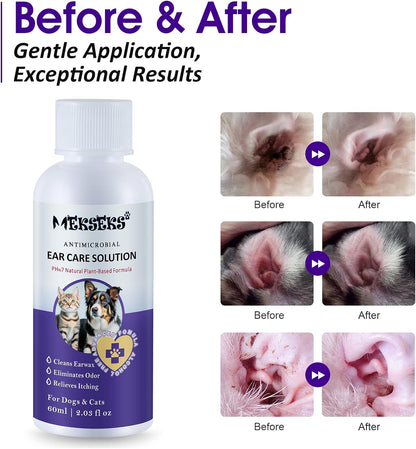 Pet ear care solution bottle side view showing size
