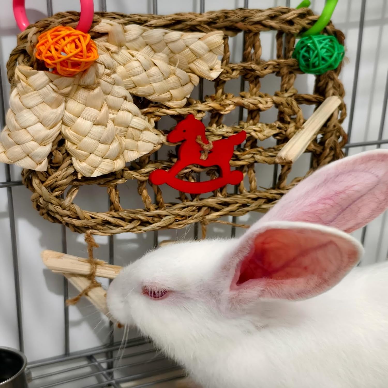 Hanging cage treats showing the versatile metal hook attachment setup for hamsters.