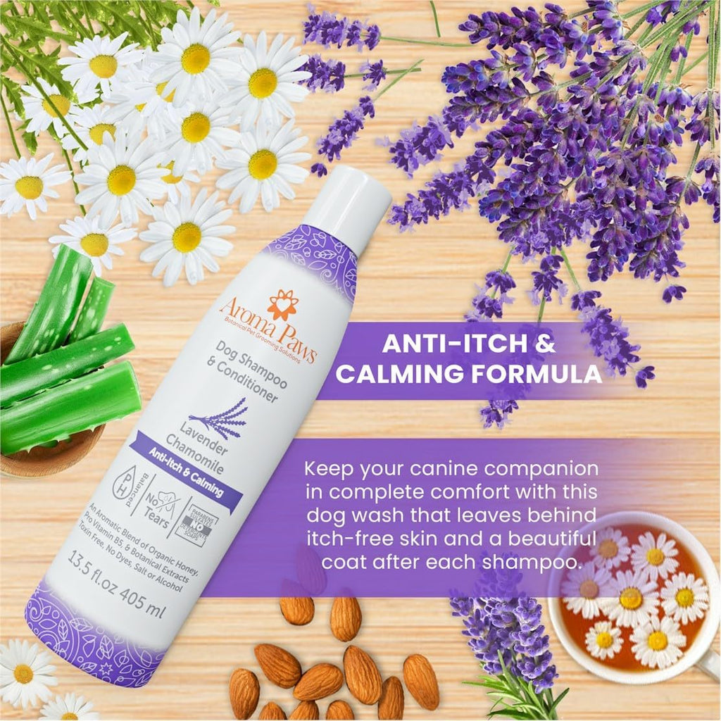 Back label of Aroma Paws dog shampoo showing ingredients