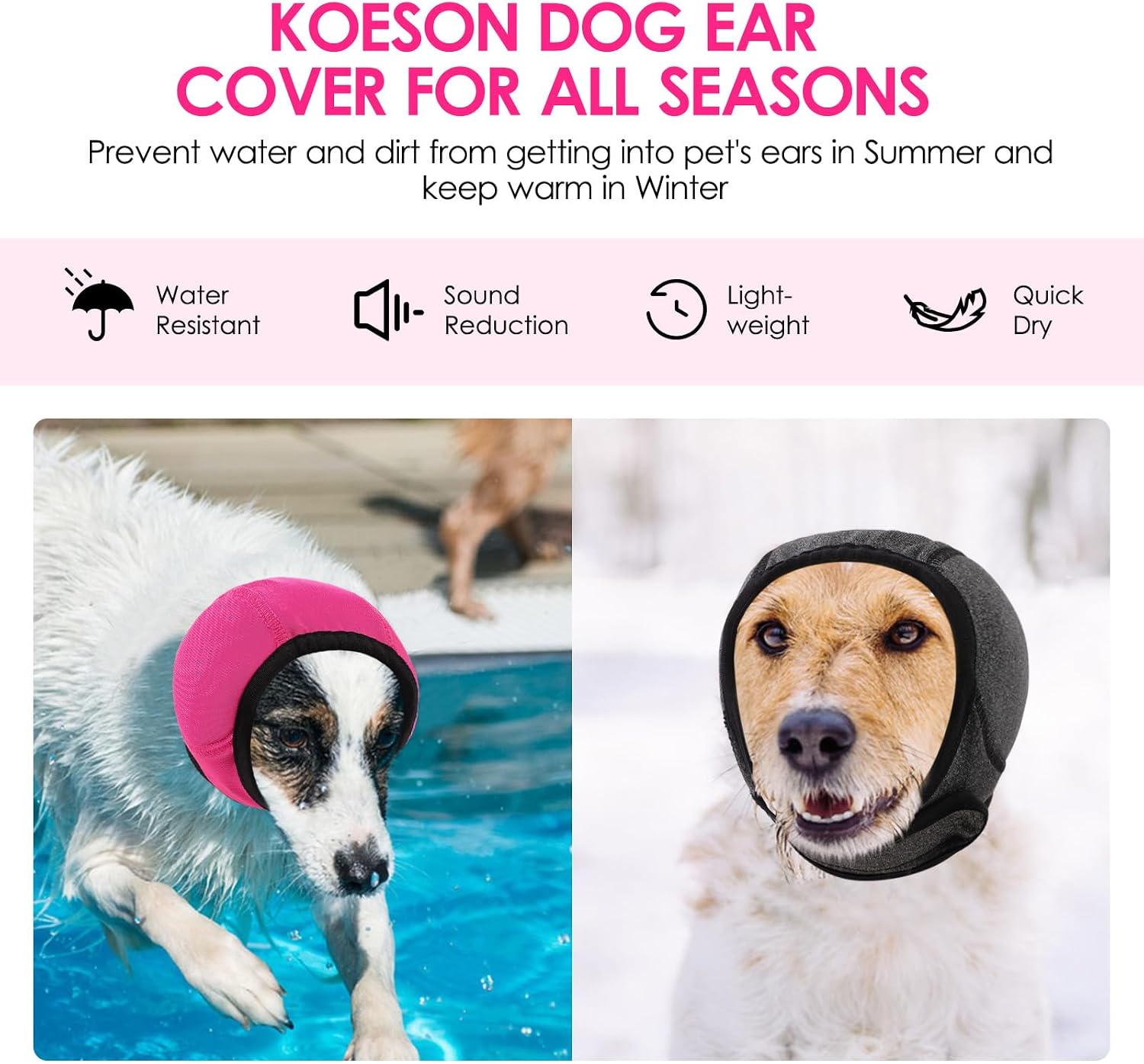 Side view of KOESON dog calming hoodie showing secure hook and loop fastener