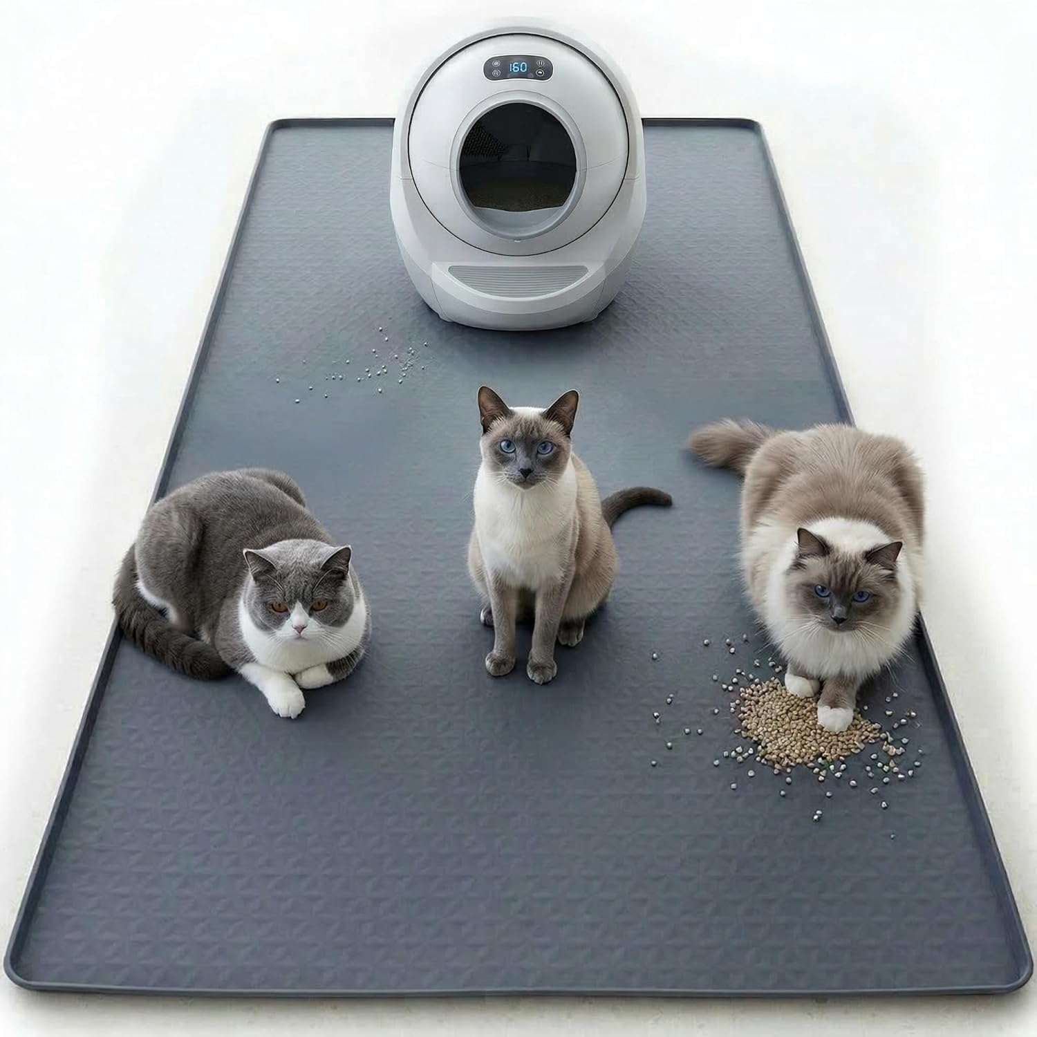 Kmiyivi large grey pet feeding placemat protecting hardwood floor from mess