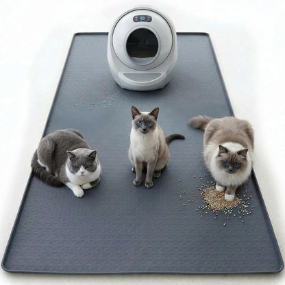 Kmiyivi large grey pet feeding placemat protecting hardwood floor from mess