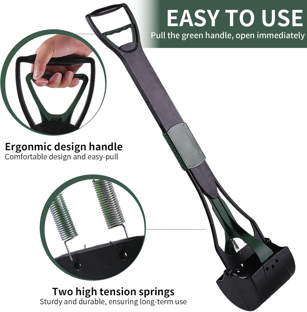 Heavy duty pet waste grabber wide claw opening on gravel driveway