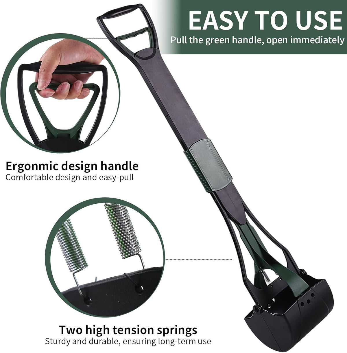 Heavy duty pet waste grabber wide claw opening on gravel driveway