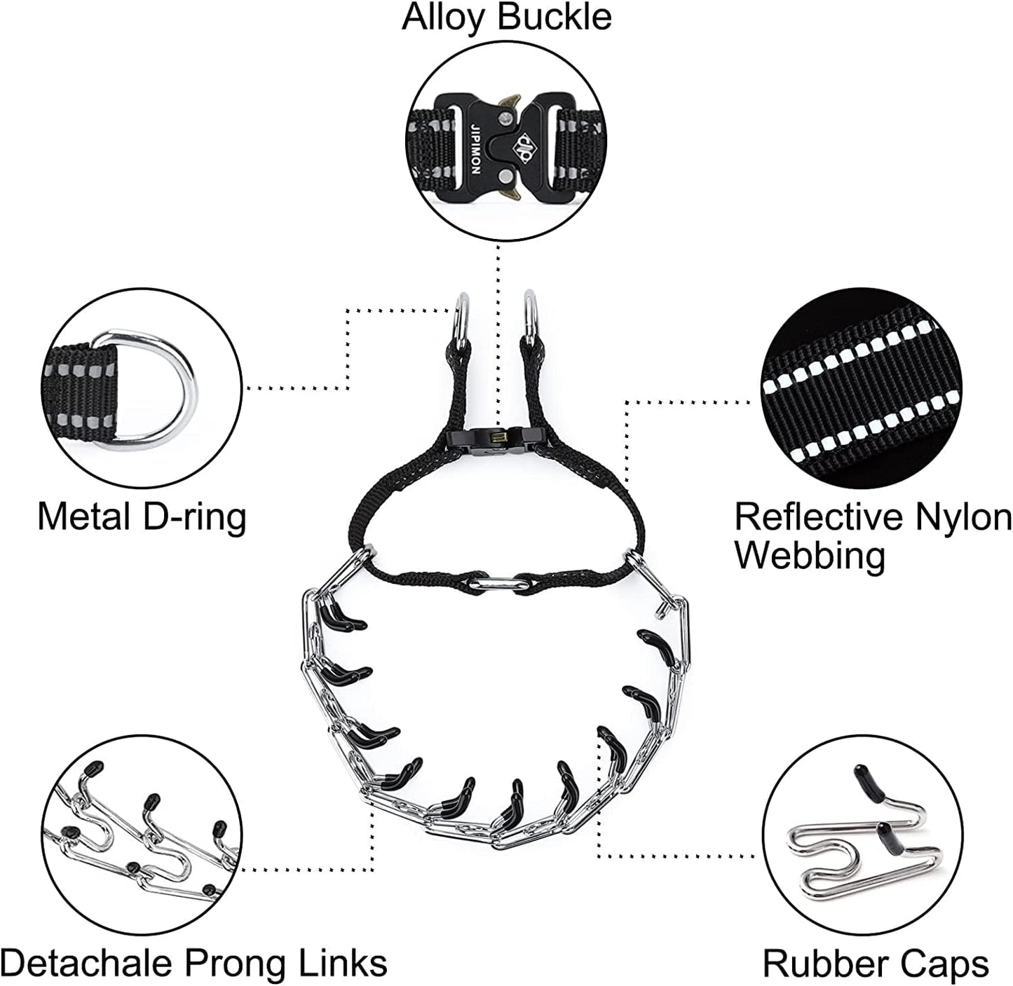 Jipimon adjustable training collar showing the high density nylon strap with reflective webbing.
