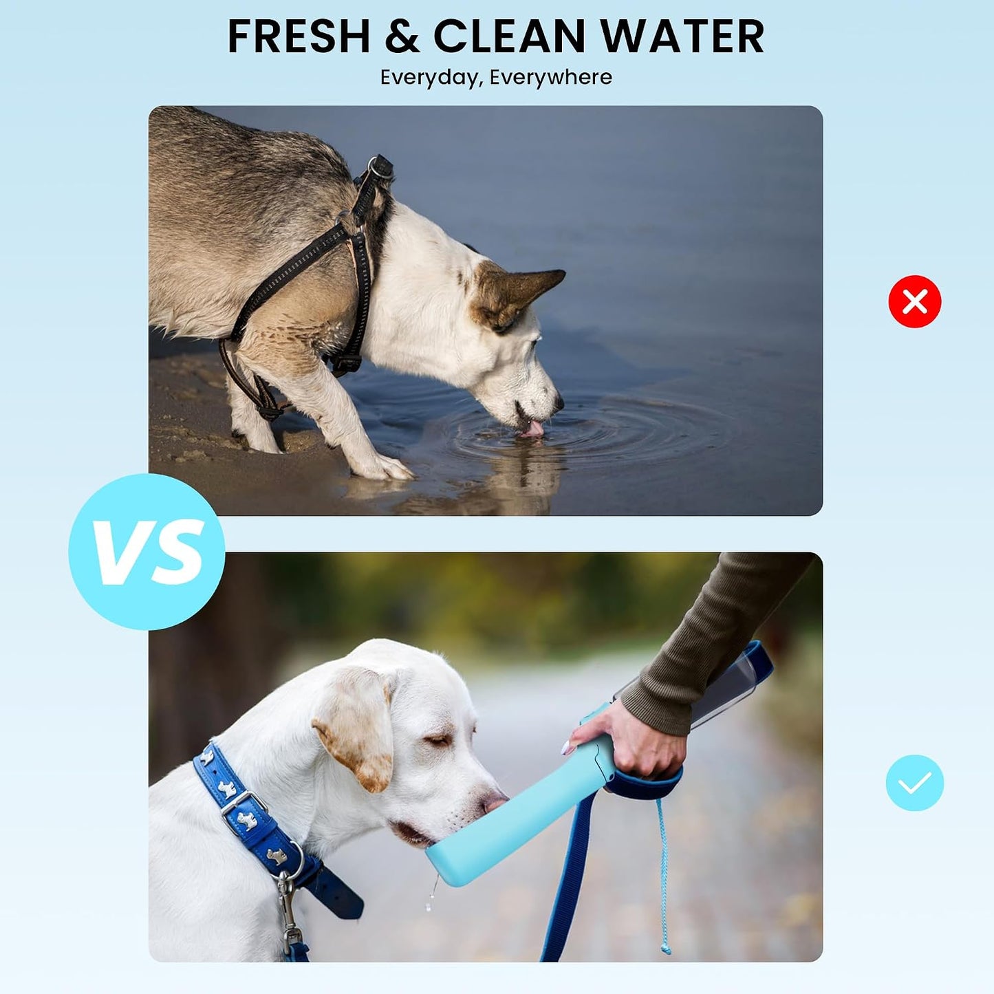 Water flowing into the integrated sink bowl of the blue FORWH pet bottle.