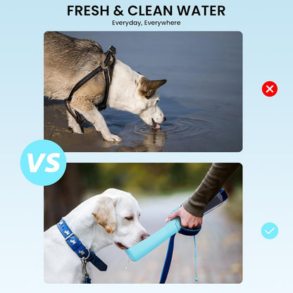 Water flowing into the integrated sink bowl of the blue FORWH pet bottle.