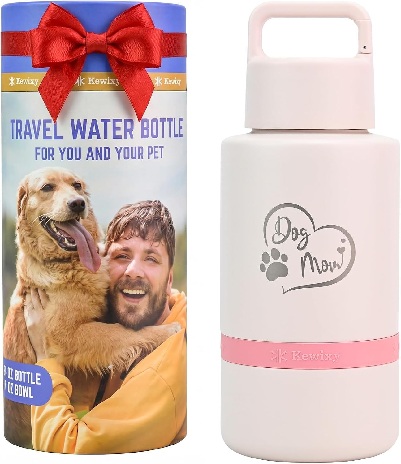 KEWIXY Insulated Dog Water Bottle with Travel Bowl, Dog Lover Gift, Portable Water Bottle Dispenser, Accessories for Car, Hiking, Camping, Outdoor, Leak-Proof, Detachable (Pale Pink) - Image 12